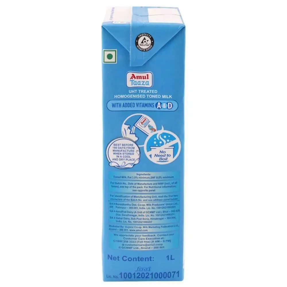 Amul Taaza Homogenised Toned Milk Tetra Pack 2