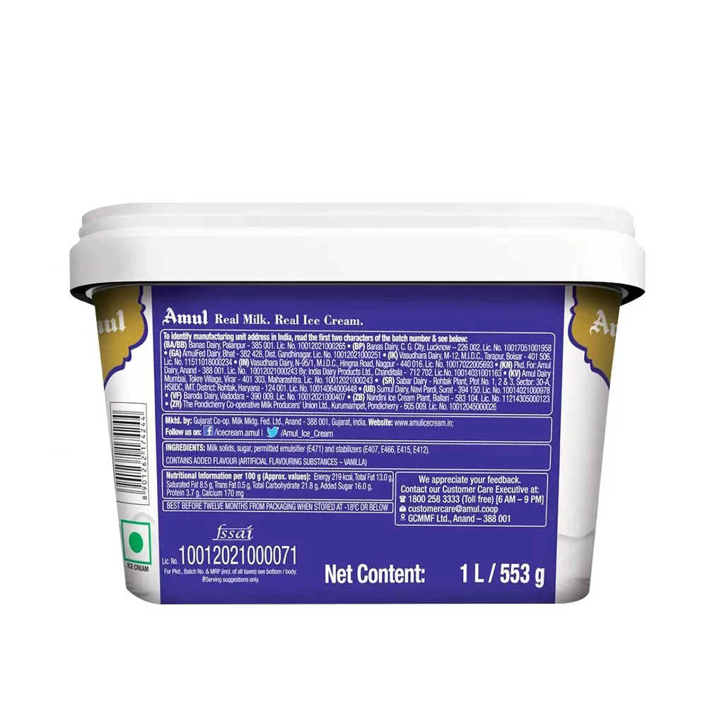 Amul Vanilla Gold Tub Ice Cream 1
