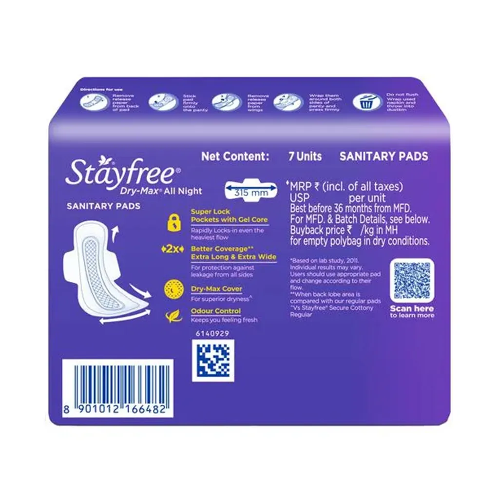 Stayfree Dry Max All Night Sanitary Pads with Wings - XXl 1