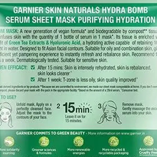 Garnier Skin Hydra Bomb Green Tea Serum Face Mask 2