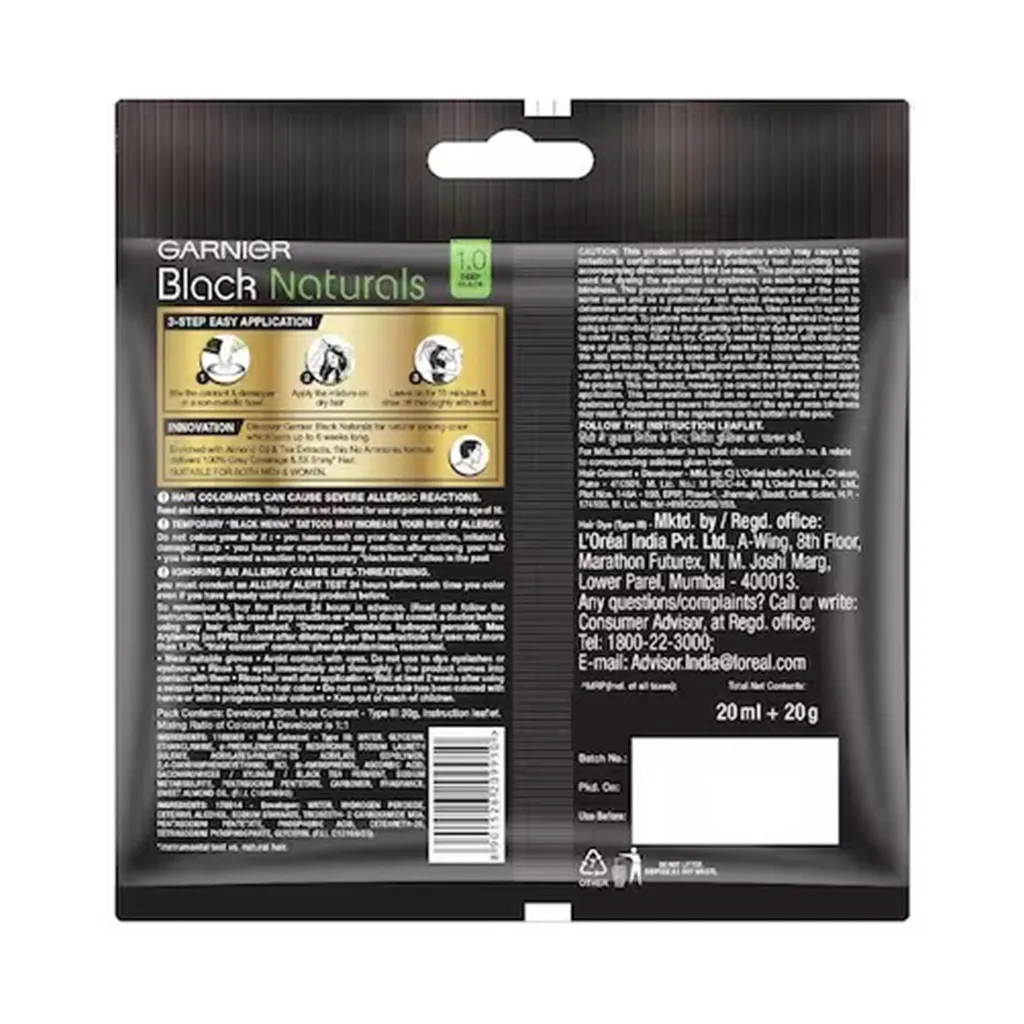 Garnier Black Naturals 1.0 Deep Black Hair Colour 1
