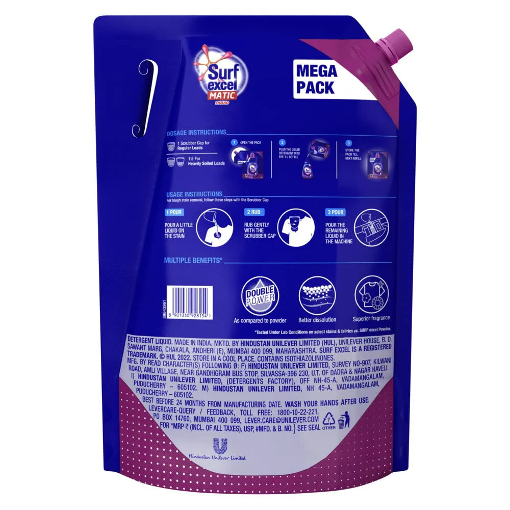 Surf Excel Matic Front Load Liquid Detergent Pouch 1
