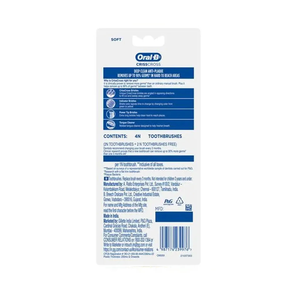 Oral-B Crisscross Anti Plaque Soft Toothbrush - Buy Two Get Two 1