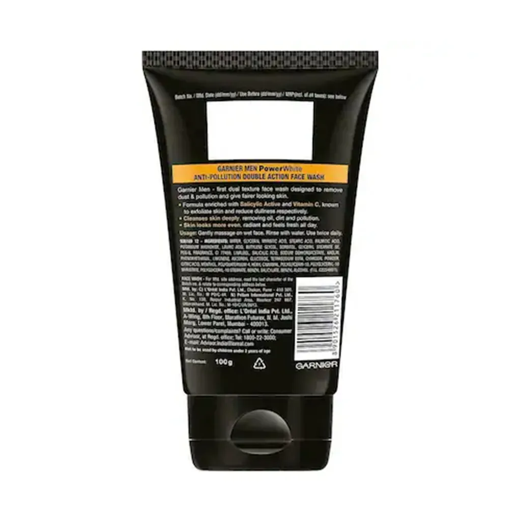 Garnier Men Power White Double Action Black Charcoal Face Wash 1