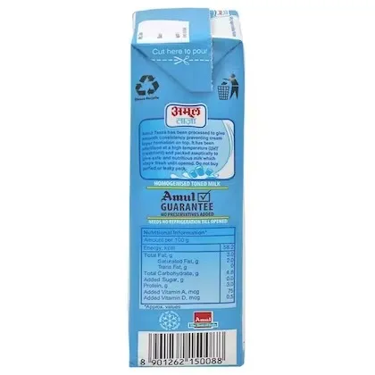 Amul Taaza Homogenised Toned Milk Tetra Pack 3
